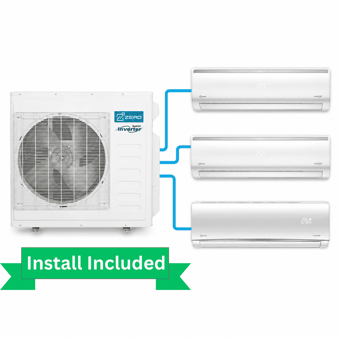 Zero 3 Zone Ductless Heat Pump System – 27,000 BTU