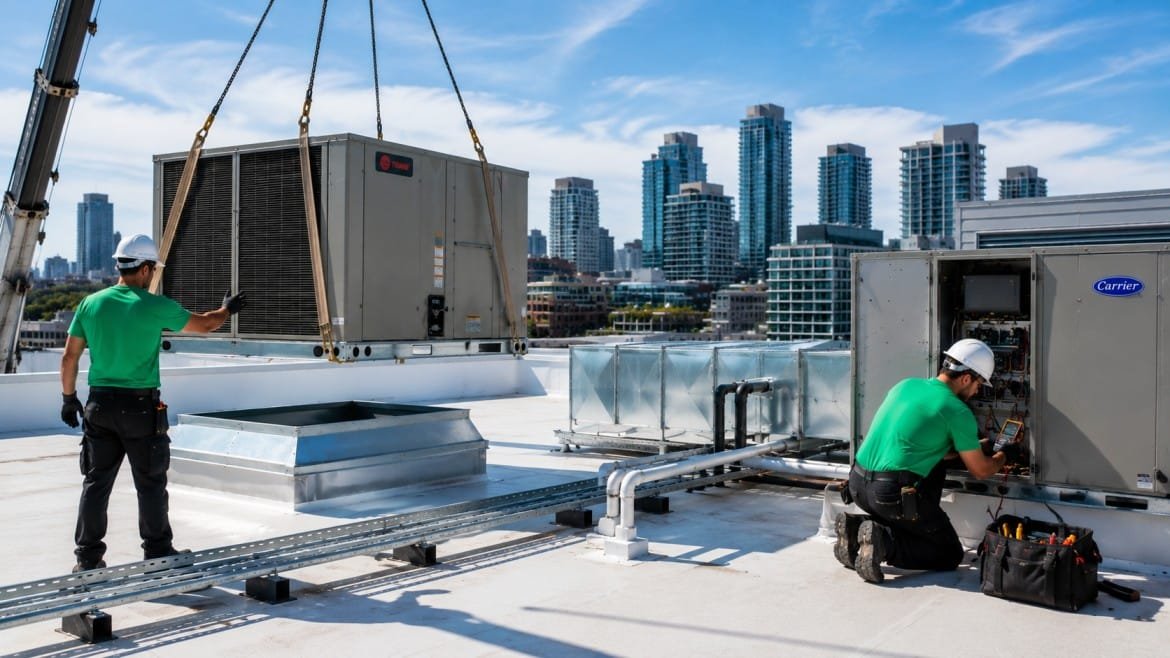 Jimmy HVAC Packaged Commercial Rooftop Installation Crew
