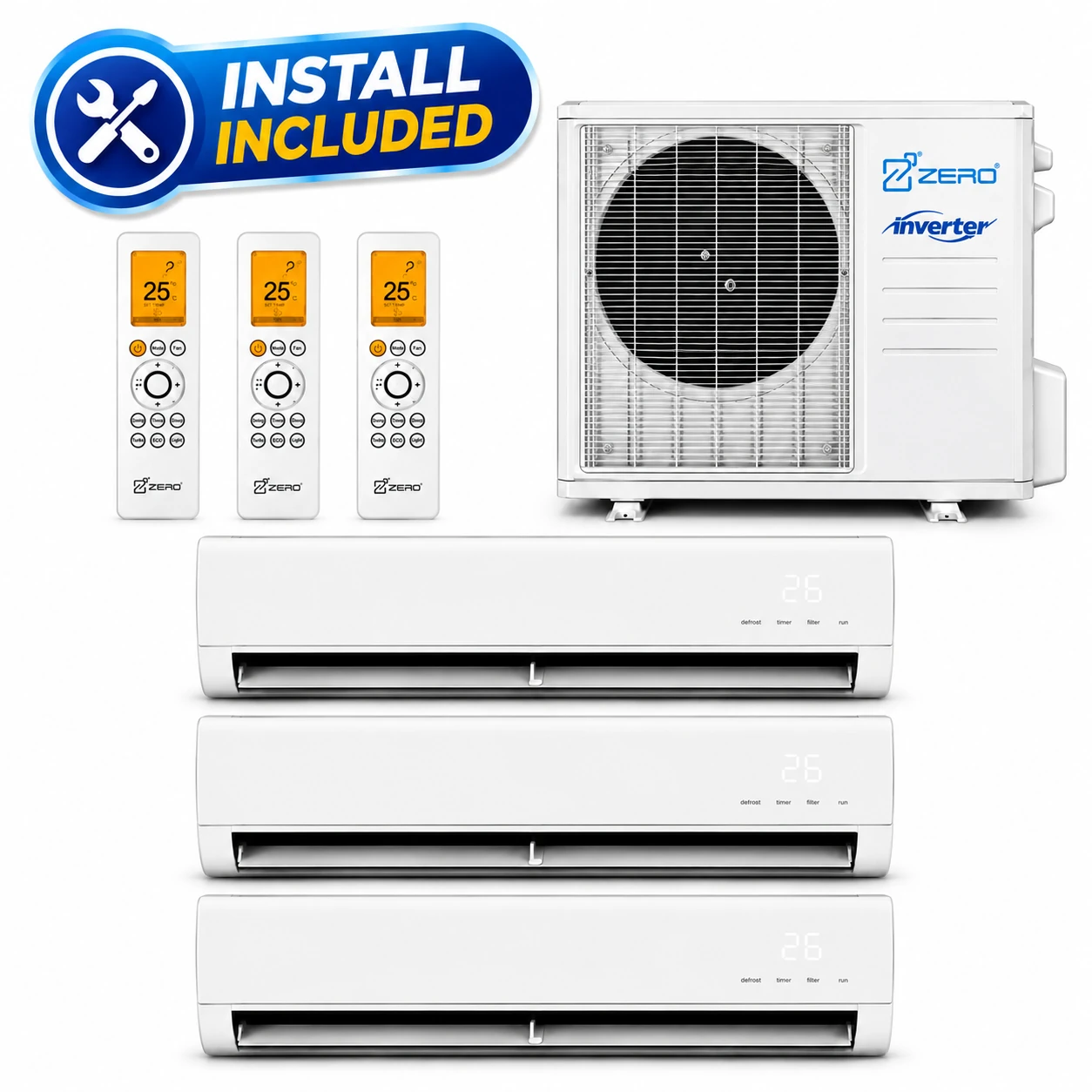 Zero 3 Zone Ductless Heat Pump 9K 9K 9K