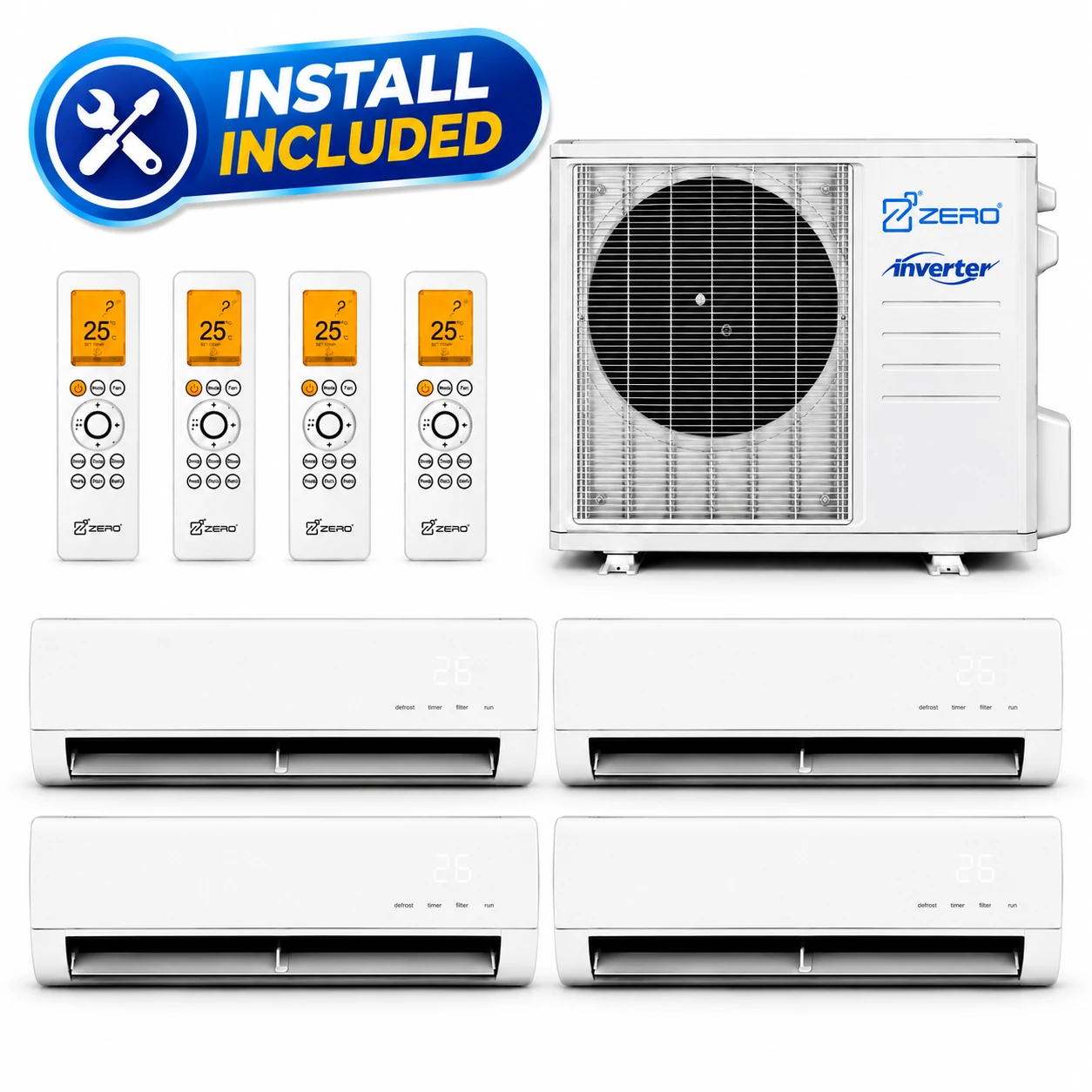 Zero 4 Zone Ductless Heat Pump 9K 9K 9K 9K