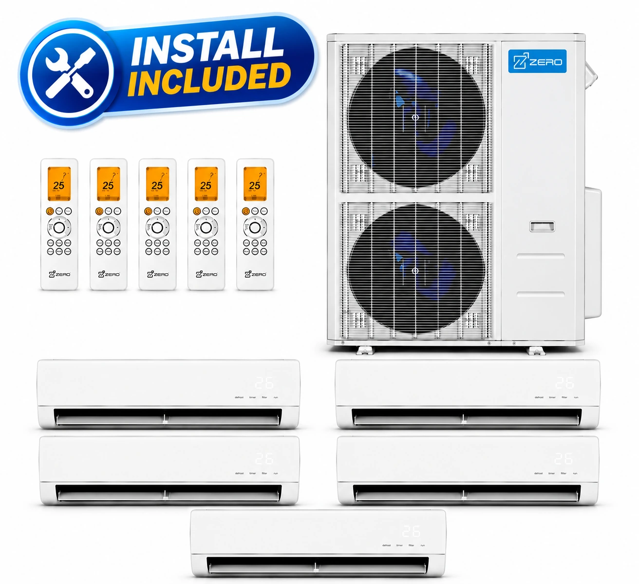 Zero 5 Zone Ductless Heat Pump 9K 9K 9K 9K 9K