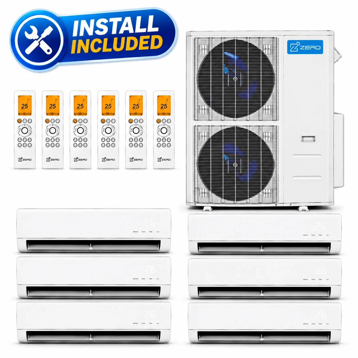 Zero 6 Zone Ductless Heat Pump 6 x 9000 BTU